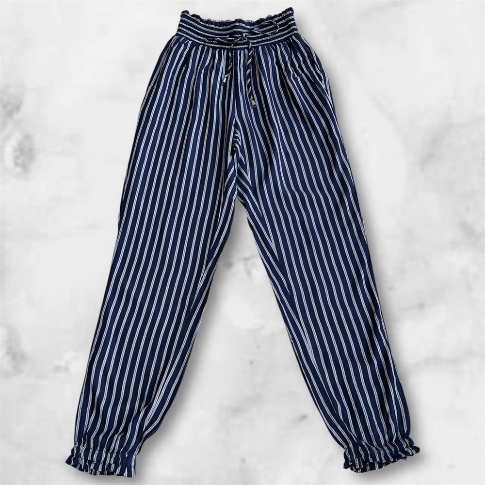 NWT American Eagle Outfitters Navy Blue & White Striped Pants, Size XXS